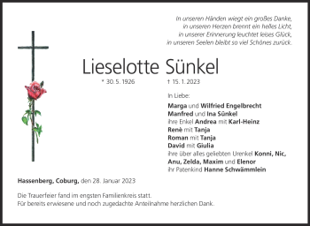 Traueranzeige von Lieselotte Sünkel von Neue Presse Coburg