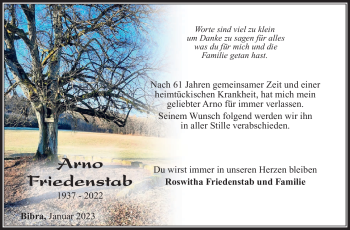 Traueranzeige von Arno Friedenstab von Südthüringer Presse