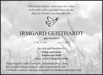Traueranzeige von Irmgard Geisthard von Neue Presse Coburg