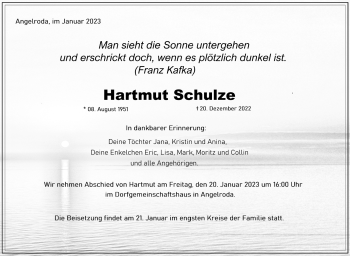 Traueranzeige von Hartmut Schulze von Südthüringer Presse