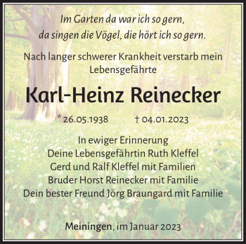 Traueranzeige von Karl-Heinz Reinecker von Südthüringer Presse