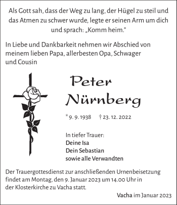Traueranzeige von Peter Nürnberg von Südthüringer Presse