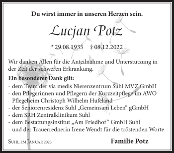 Traueranzeige von Lucjan Potz von Südthüringer Presse