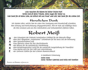 Traueranzeige von Robert Meiß von Südthüringer Presse