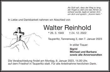 Traueranzeige von Walter Reinhold von Frankenpost