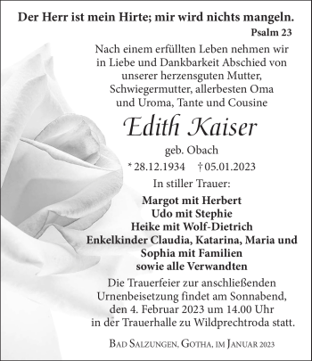 Traueranzeige von Edith Kaiser von Südthüringer Presse