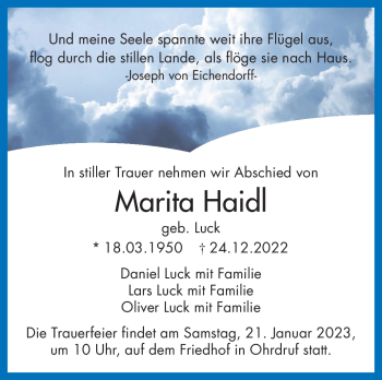Traueranzeige von Marita Haidl von Südthüringer Presse