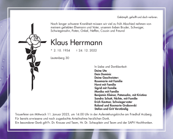 Traueranzeige von Klaus Herrmann von Frankenpost