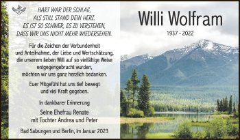 Traueranzeige von Wilhelm Wolfram von Südthüringer Presse
