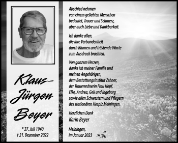 Traueranzeige von Klaus-Jürgen Beyer von Südthüringer Presse