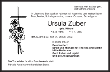 Traueranzeige von Ursula Zuber von Frankenpost