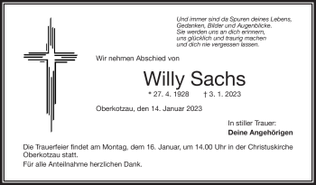 Traueranzeige von Willy Sachs von Frankenpost