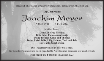 Traueranzeige von Joachim Meyer von Südthüringer Presse