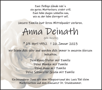 Traueranzeige von Anna Deinath von Frankenpost