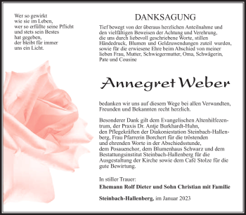 Traueranzeige von Annegret Weber von Südthüringer Presse