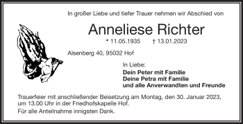 Traueranzeige von Anneliese Richter von Frankenpost