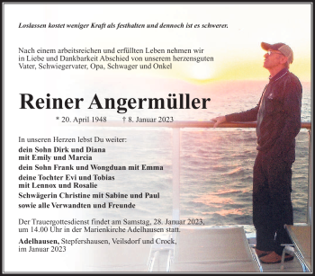Traueranzeige von Reiner Angermüller von Südthüringer Presse