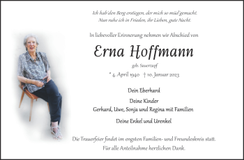 Traueranzeige von Erna Hoffmann von Frankenpost