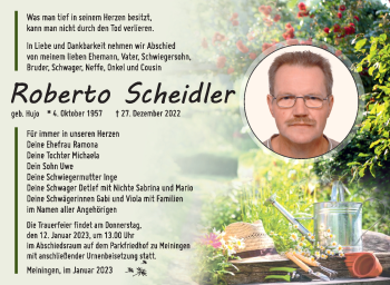 Traueranzeige von Roberto Scheidler von Südthüringer Presse