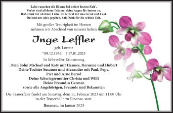 Traueranzeige von Inge Leffler von Südthüringer Presse