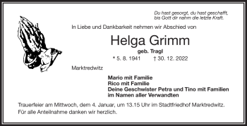 Traueranzeige von Helga Grimm von Frankenpost