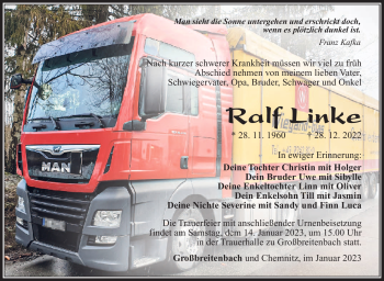 Traueranzeige von Ralf Linke von Südthüringer Presse