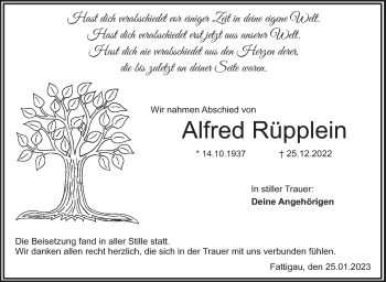Traueranzeige von Alfred Rüpplein von Frankenpost