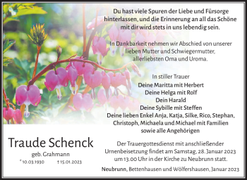 Traueranzeige von Traude Schenck von Südthüringer Presse