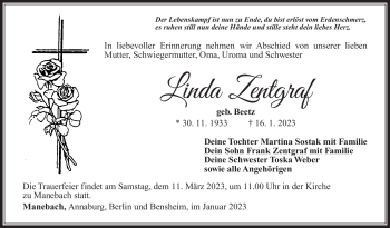 Traueranzeige von Linda Zentgraf von Südthüringer Presse
