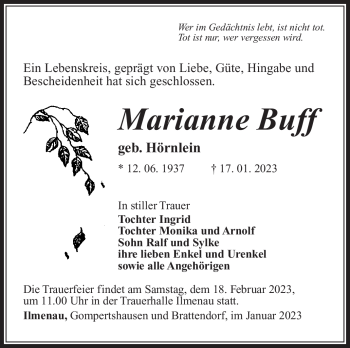 Traueranzeige von Marianne Buff von Südthüringer Presse