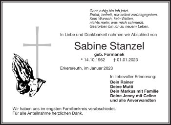 Traueranzeige von Sabine Stanzel von Frankenpost