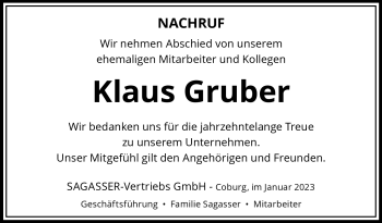 Traueranzeige von Klaus Gruber von Neue Presse Coburg