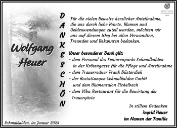 Traueranzeige von Wolfgang Heuer von Südthüringer Presse