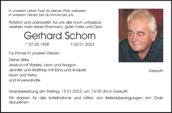 Traueranzeige von Gerhard Schorn von Neue Presse Coburg