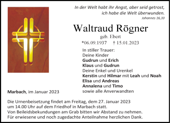 Traueranzeige von Waltraud Rögner von Neue Presse Coburg