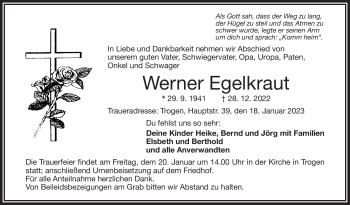 Traueranzeige von Werner Egelkraut von Frankenpost