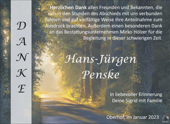 Traueranzeige von Hans-Jürgen Penske von Südthüringer Presse