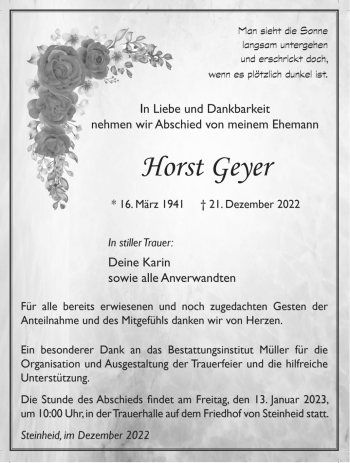 Traueranzeige von Horst Geyer von Südthüringer Presse