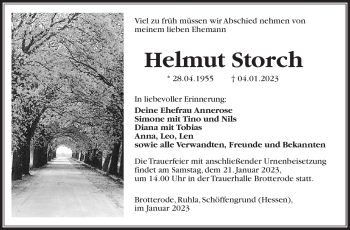 Traueranzeige von Helmut Storch von Südthüringer Presse