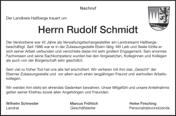 Traueranzeige von Rudolf Schmidt von Neue Presse Coburg
