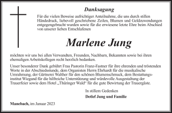 Traueranzeige von Marlene Jung von Südthüringer Presse