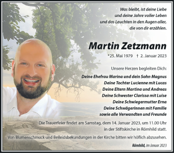 Traueranzeige von Martin Zetzmann von Südthüringer Presse