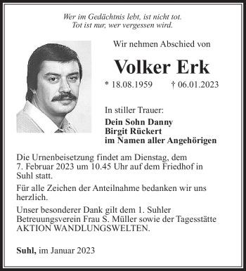 Traueranzeige von Volker Erk von Südthüringer Presse