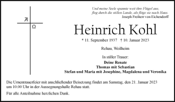 Traueranzeige von Heinrich Kohl von Frankenpost