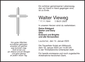 Traueranzeige von Walter Vieweg von Neue Presse Coburg