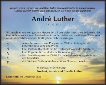Traueranzeige von André Luther von Südthüringer Presse