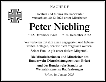 Traueranzeige von Peter Niebling von Südthüringer Presse