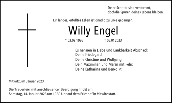 Traueranzeige von Willy Engel von Neue Presse Coburg
