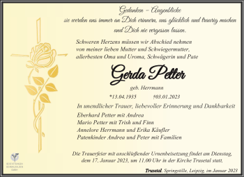 Traueranzeige von Gerda Petter von Südthüringer Presse