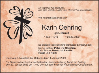 Traueranzeige von Karin Oehring von Neue Presse Coburg